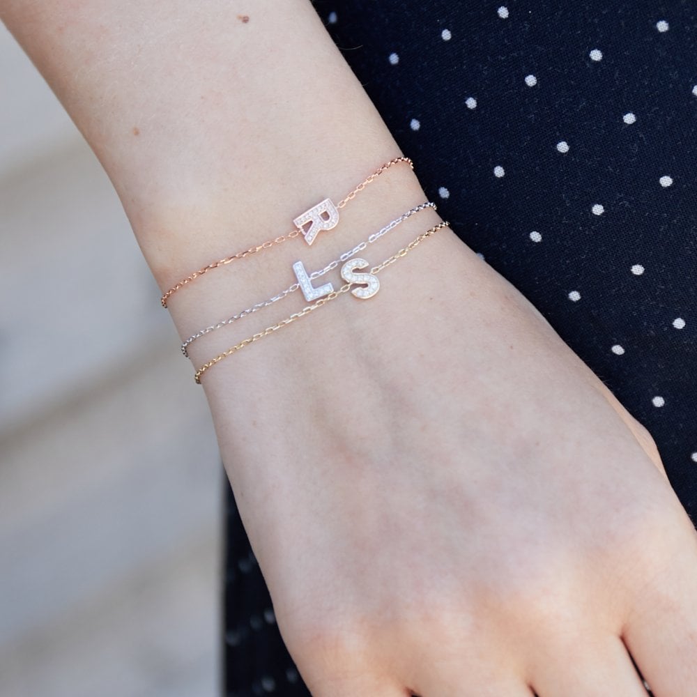 9ct Rose Gold Diamond Initial Q Bracelet - 6"/6.5"/7" - 0.07ct