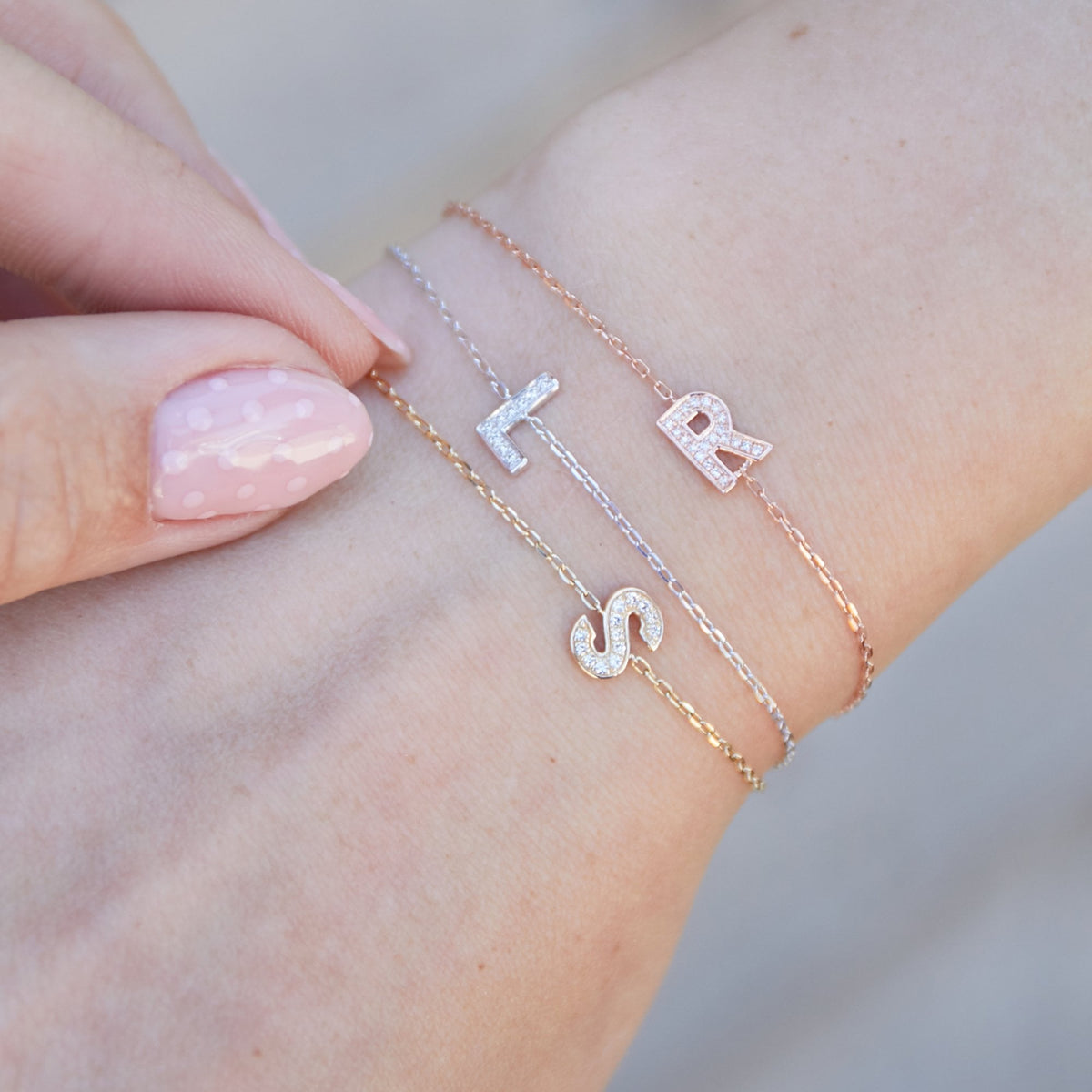 9ct Rose Gold Diamond Initial T Bracelet - 6"/6.5"/7" - 0.04ct