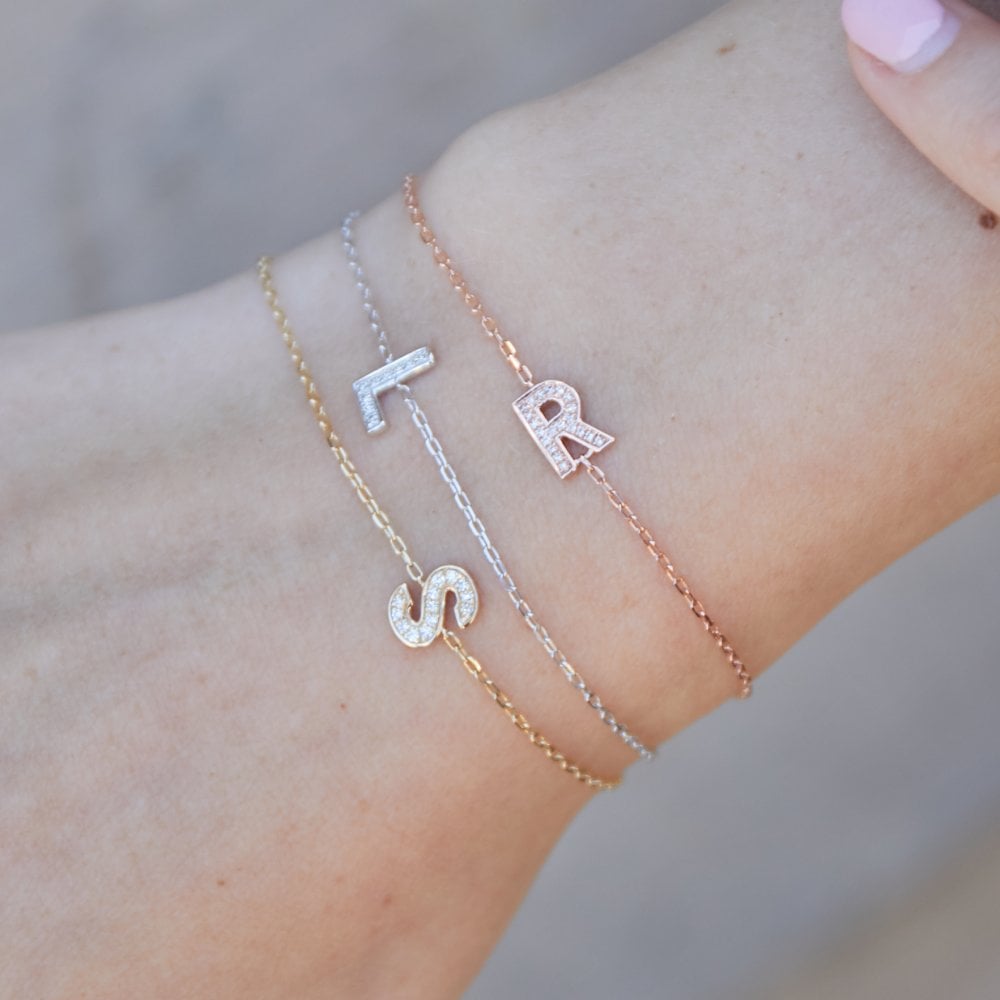 9ct Rose Gold Diamond Initial U Bracelet - 6"/6.5"/7" - 0.05ct