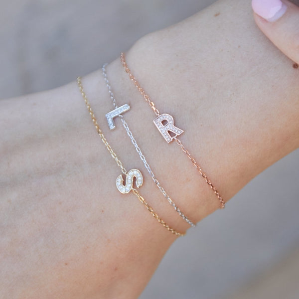 9ct Rose Gold Diamond Initial Y Bracelet - 6"/6.5"/7" - 0.04ct