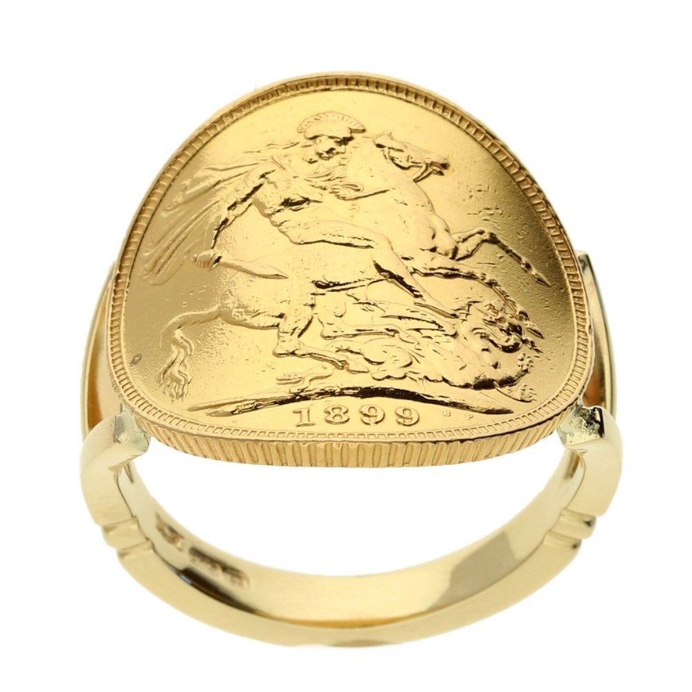 Gold Bent Over 1899 Sovereign Coin Ring - Size Q
