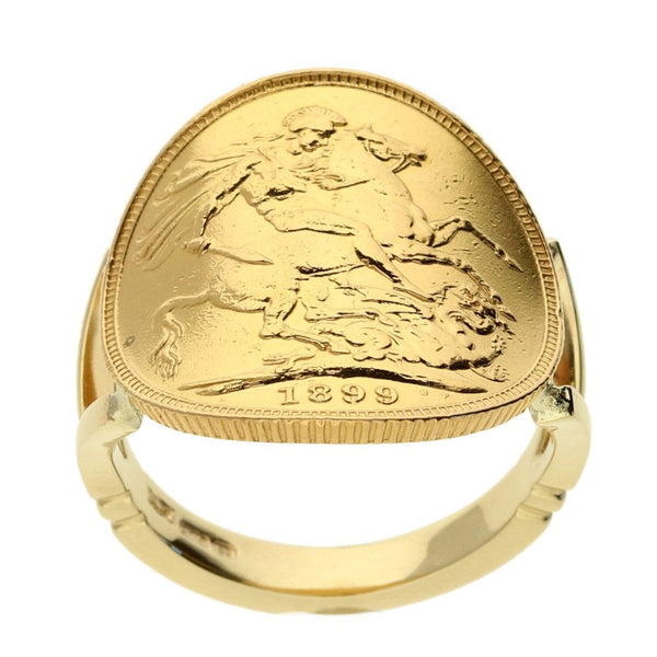 Gold Bent Over 1899 Sovereign Coin Ring - Size Q
