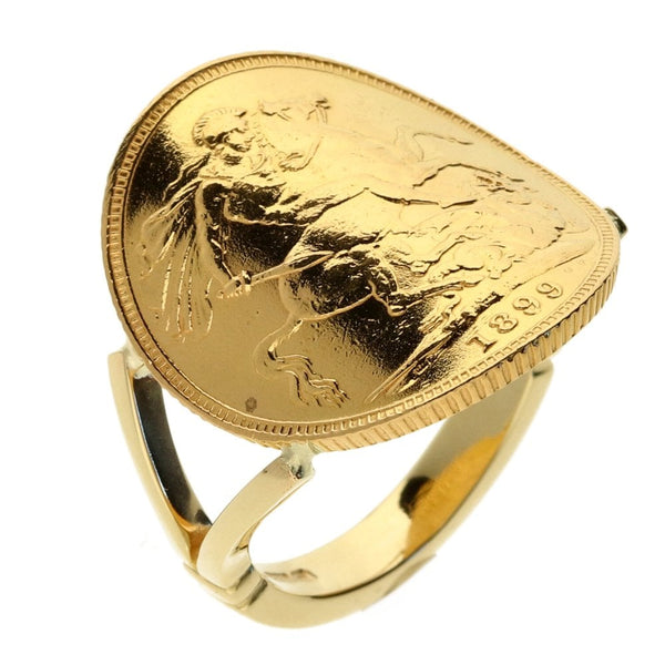 Gold Bent Over 1899 Sovereign Coin Ring - Size Q
