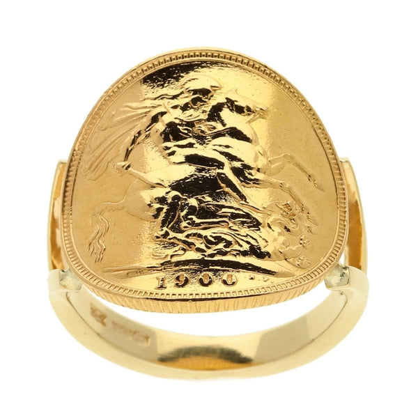 Gold Bent Over 1900 Sovereign Coin Ring - Size R