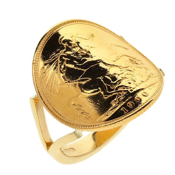 Gold Bent Over 1900 Sovereign Coin Ring - Size R