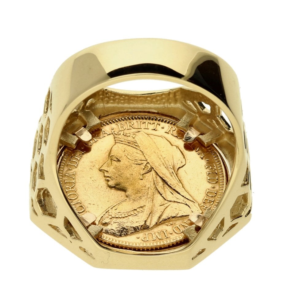Gold 1893 Full Sovereign Coin Ring - Size X½