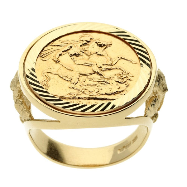 Gold 1901 Full Sovereign Coin Ring - Size W½