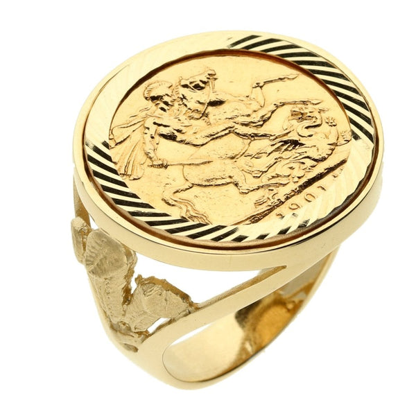 Gold 1901 Full Sovereign Coin Ring - Size W½