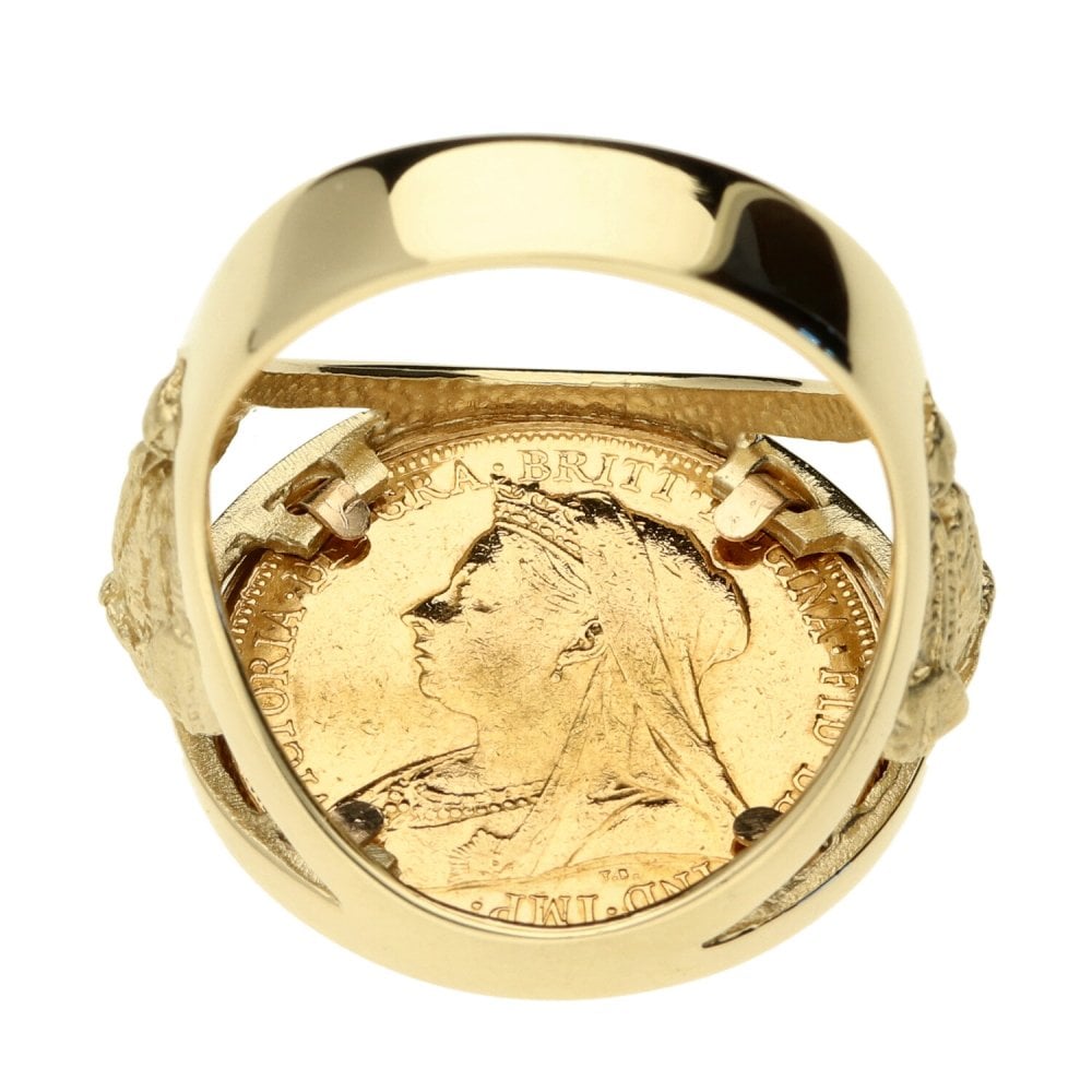 Gold 1901 Full Sovereign Coin Ring - Size W½