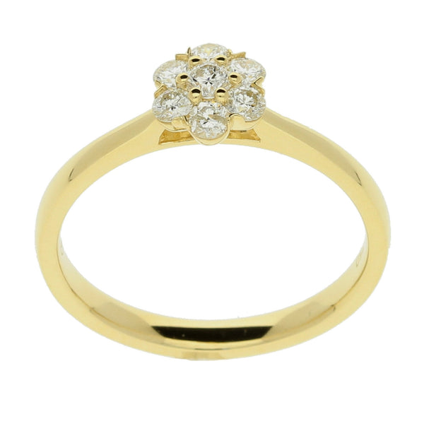 18ct Yellow Gold Diamond Cluster Ring - 0.32ct