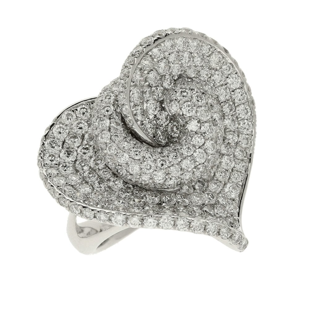 18ct White Gold 2.51ct Pave Diamond Heart Ring