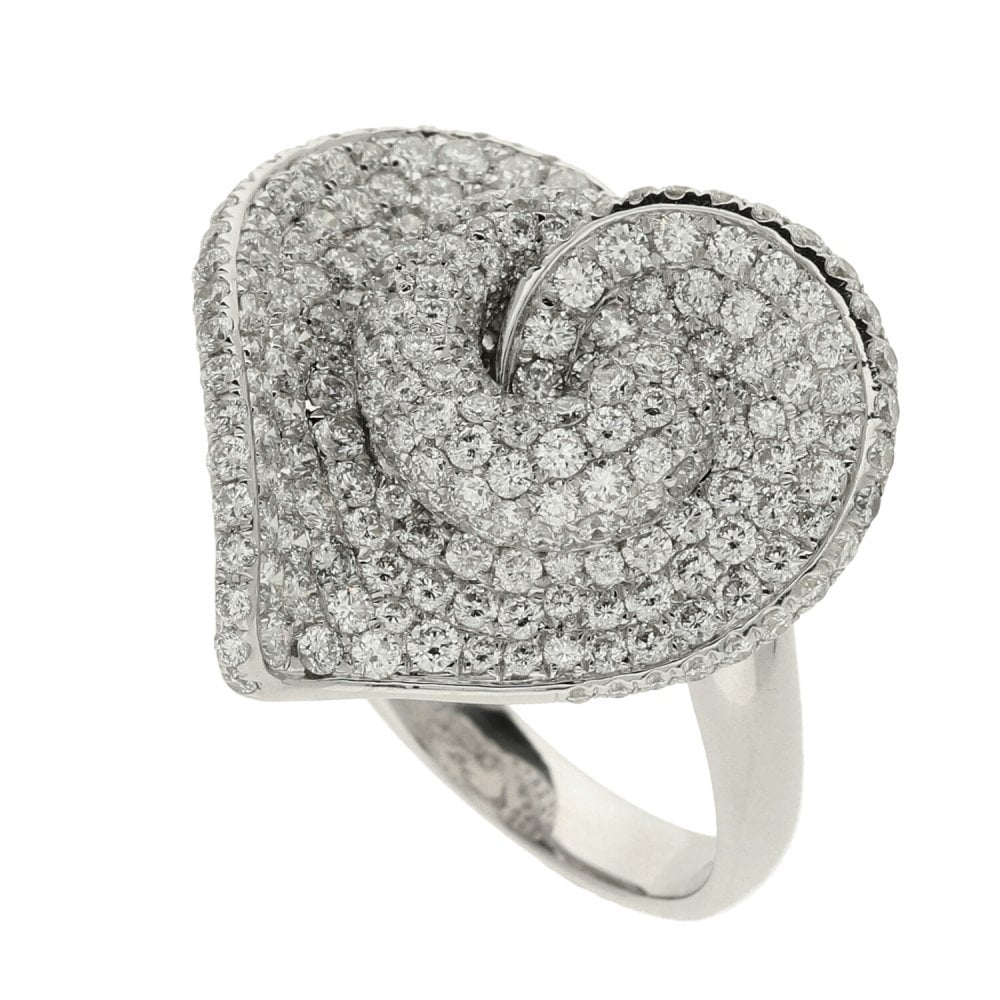 18ct White Gold 2.51ct Pave Diamond Heart Ring