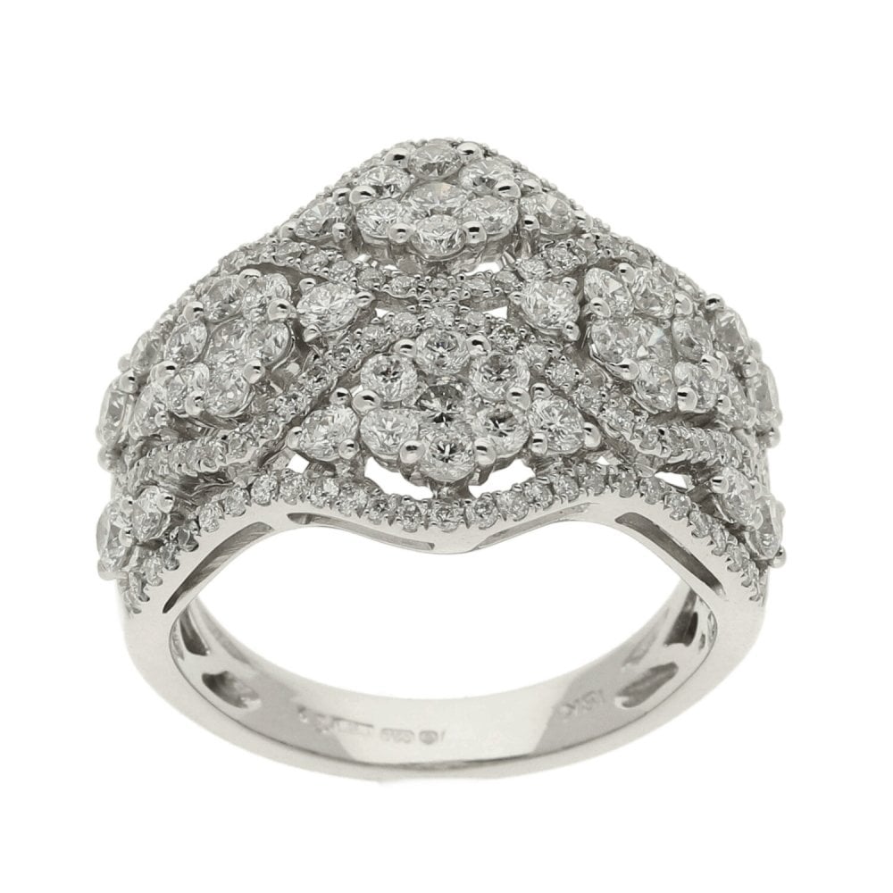18ct White Gold 1.75ct Multiple Cluster Ring