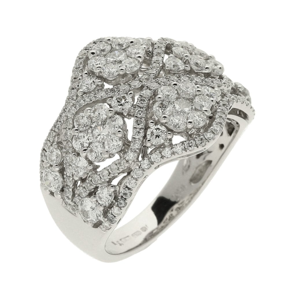 18ct White Gold 1.75ct Multiple Cluster Ring
