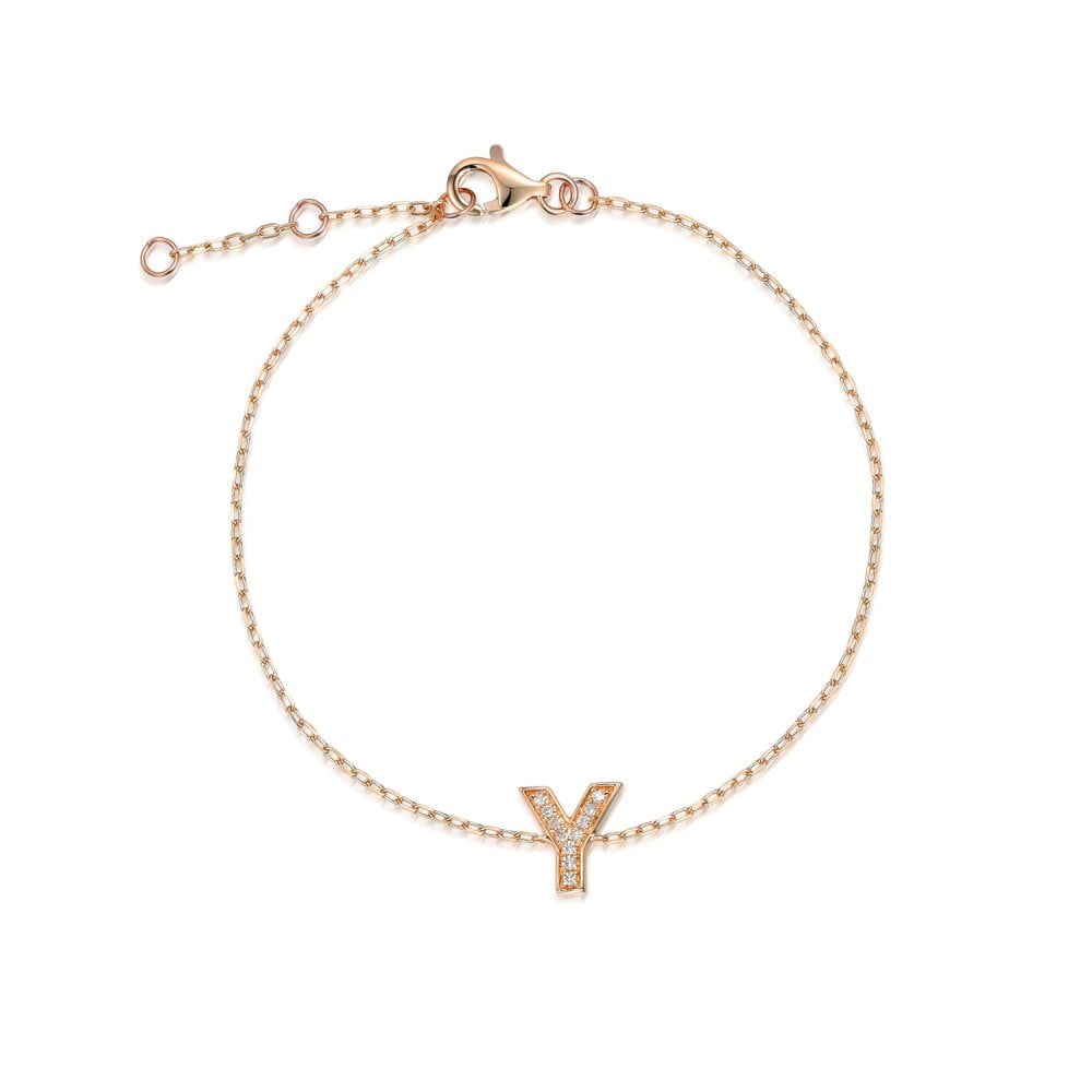9ct Rose Gold Diamond Initial Y Bracelet - 6"/6.5"/7" - 0.04ct