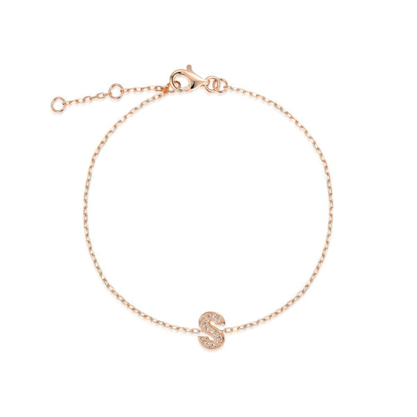 9ct Rose Gold Diamond Initial S Bracelet - 6"/6.5"/7" - 0.05ct