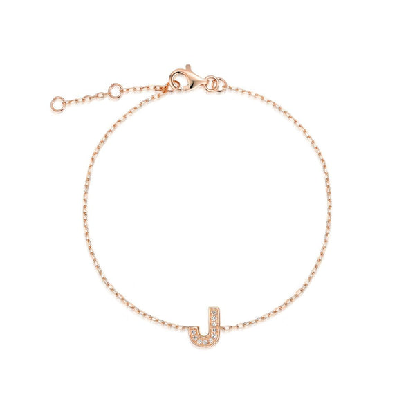 Ladies 9ct Rose Gold Diamond Set Initial J Bracelet