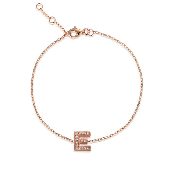 9ct Rose Gold Diamond Initial E Bracelet - 6"/6.5"/7" - 0.07ct