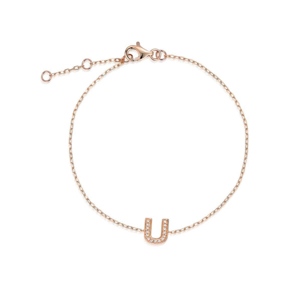9ct Rose Gold Diamond Initial U Bracelet - 6"/6.5"/7" - 0.05ct