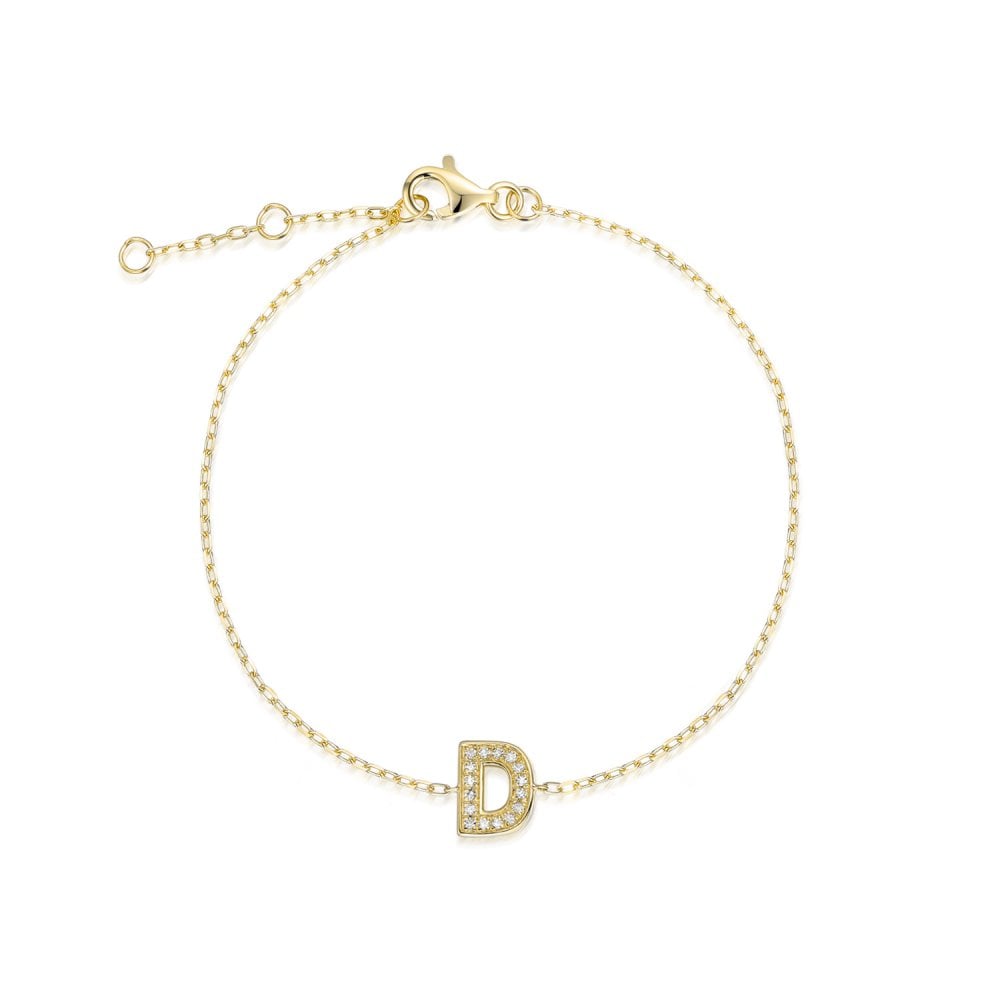 9ct Yellow Gold Diamond Initial D Bracelet - 6"/6.5"/7" - 0.06ct