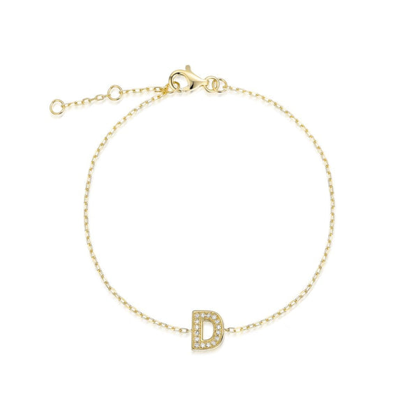 9ct Yellow Gold Diamond Initial D Bracelet - 6"/6.5"/7" - 0.06ct