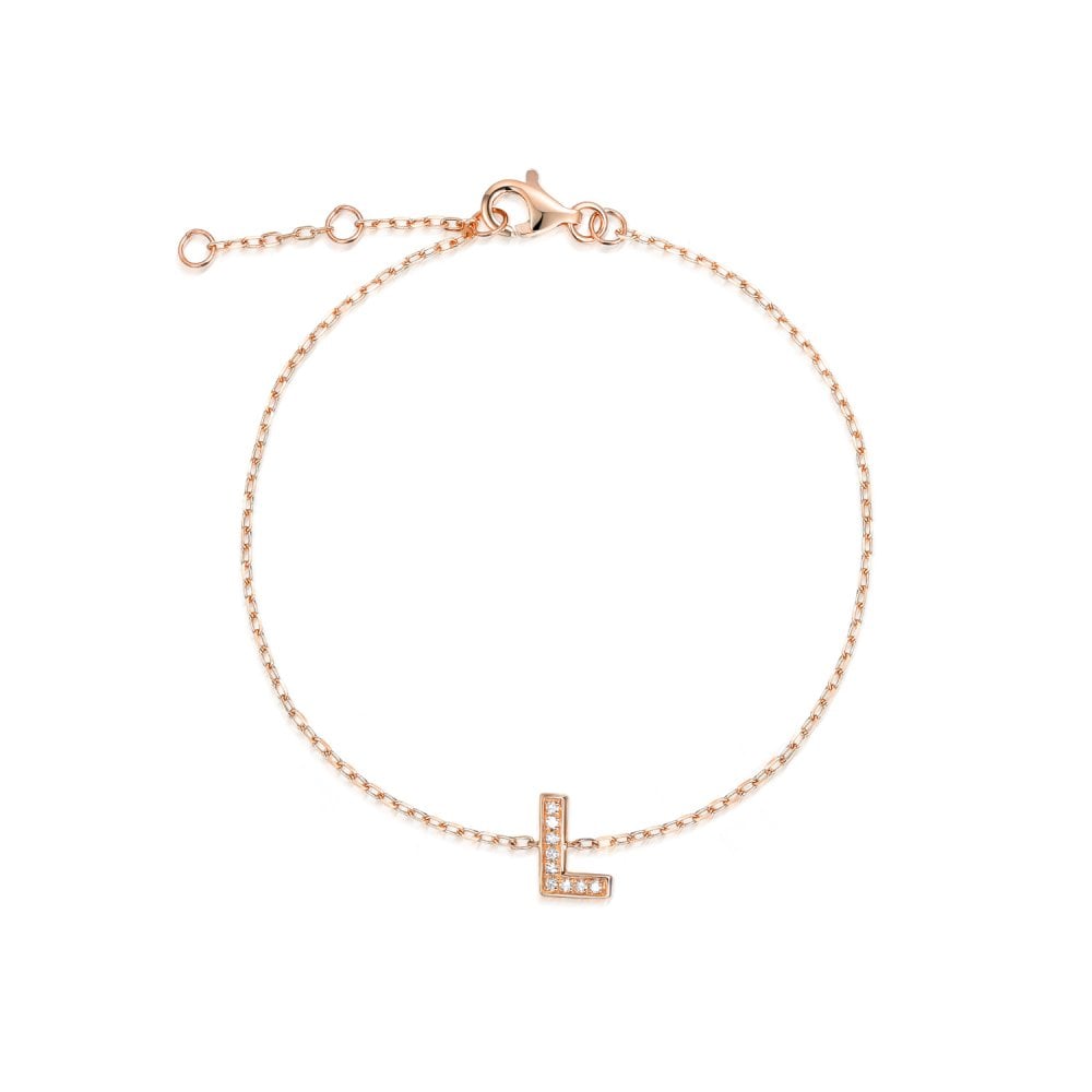 9ct Rose Gold Diamond Initial L Bracelet - 6"/6.5"/7" - 0.04ct