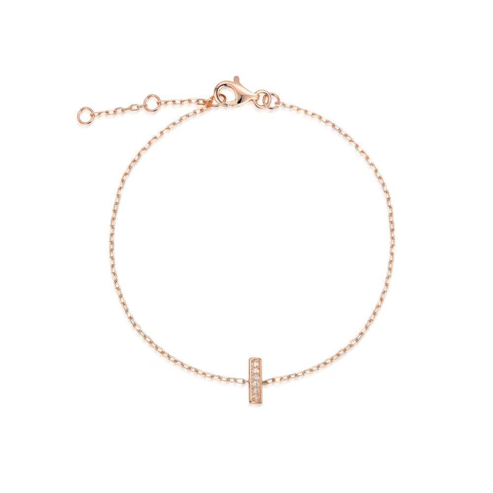 9ct Rose Gold Diamond Initial I Bracelet - 6"/6.5"/7" - 0.02ct