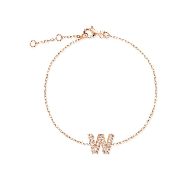 9ct Rose Gold Diamond Initial W Bracelet - 6"/6.5"/7" - 0.09ct