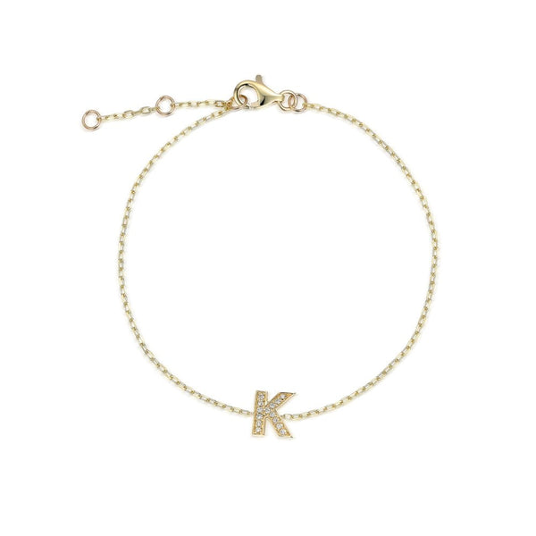 9ct Yellow Gold Diamond Initial K Bracelet - 6"/6.5"/7" - 0.06ct