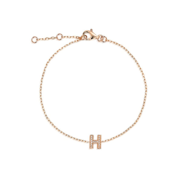 9ct Rose Gold Diamond Initial H Bracelet - 6"/6.5"/7" - 0.06ct