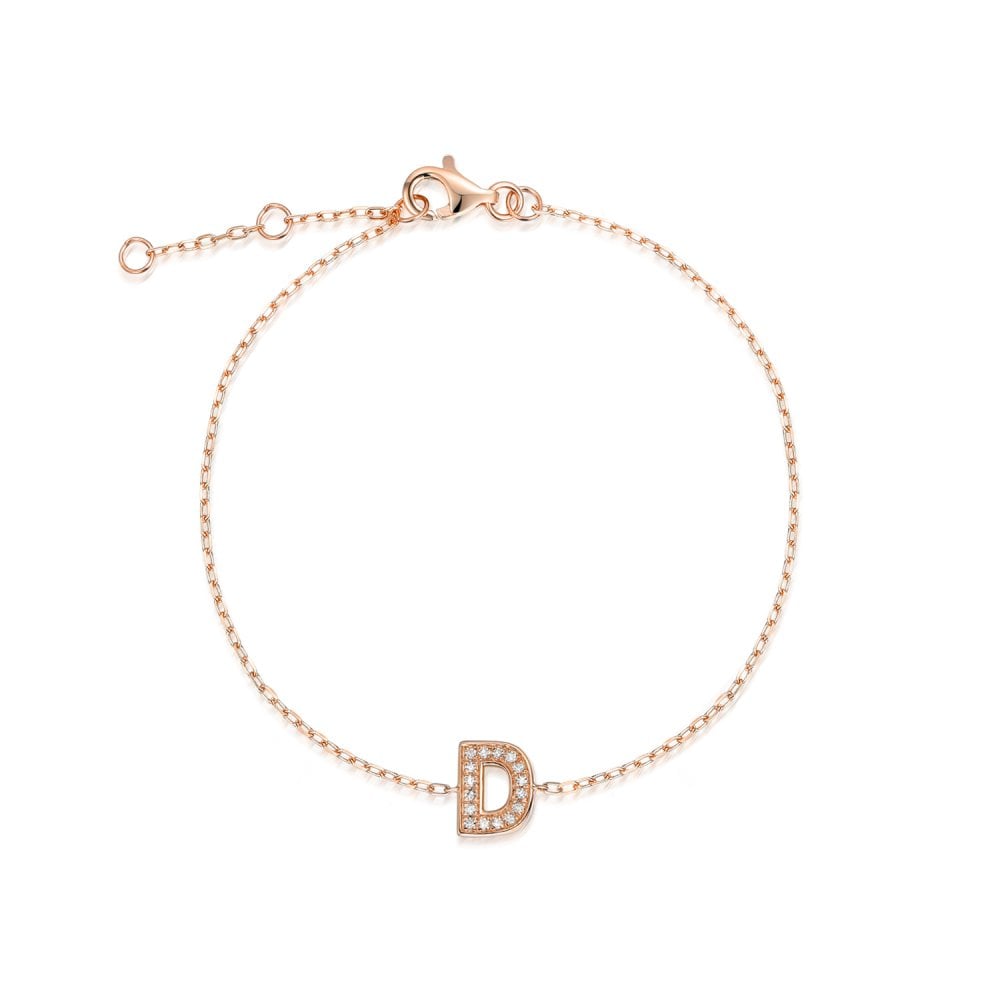 9ct Rose Gold Diamond Initial D Bracelet - 6"/6.5"/7" - 0.06ct