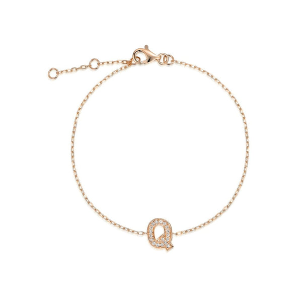 9ct Rose Gold Diamond Initial Q Bracelet - 6"/6.5"/7" - 0.07ct