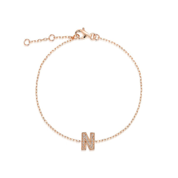 9ct Rose Gold Diamond Initial N Bracelet - 6"/6.5"/7" - 0.07ct