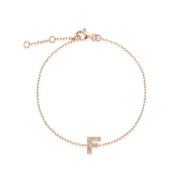 9ct Rose Gold Diamond Initial F Bracelet - 6"/6.5"/7" - 0.05ct