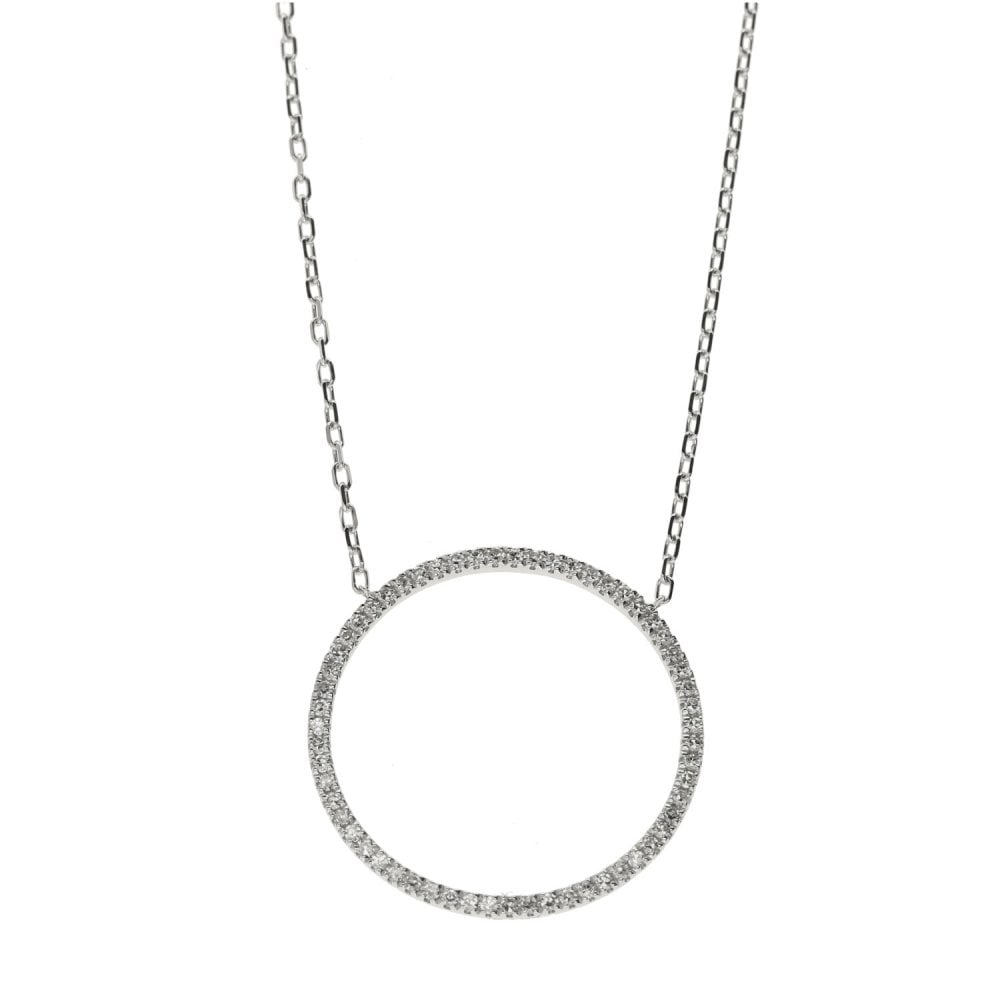 18ct White Gold Open Circle Diamond Necklace - 16/18" - 0.24ct