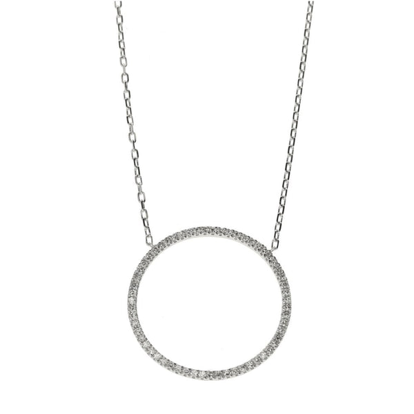 18ct White Gold Open Circle Diamond Necklace - 16/18" - 0.24ct