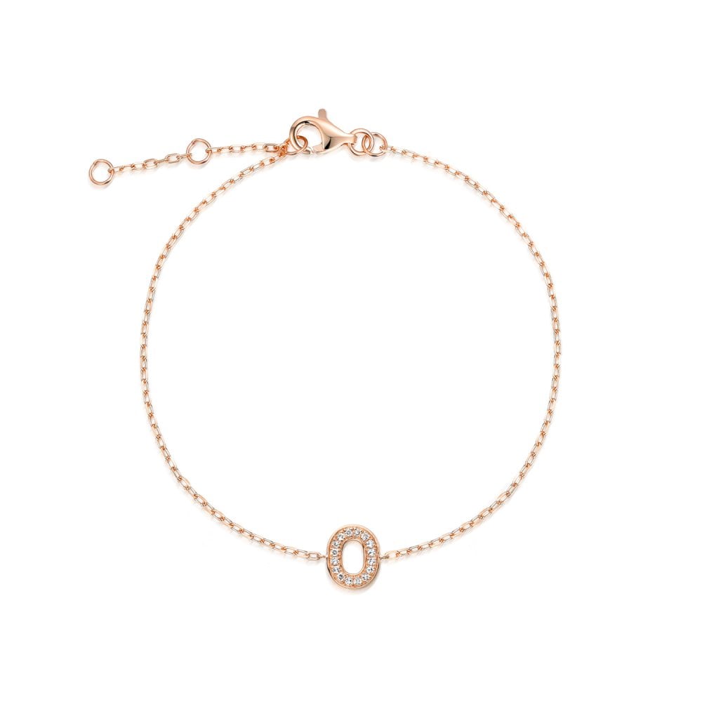 9ct Rose Gold Diamond Initial O Bracelet - 6"/6.5"/7" - 0.06ct