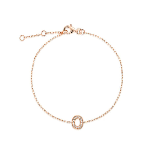 9ct Rose Gold Diamond Initial O Bracelet - 6"/6.5"/7" - 0.06ct