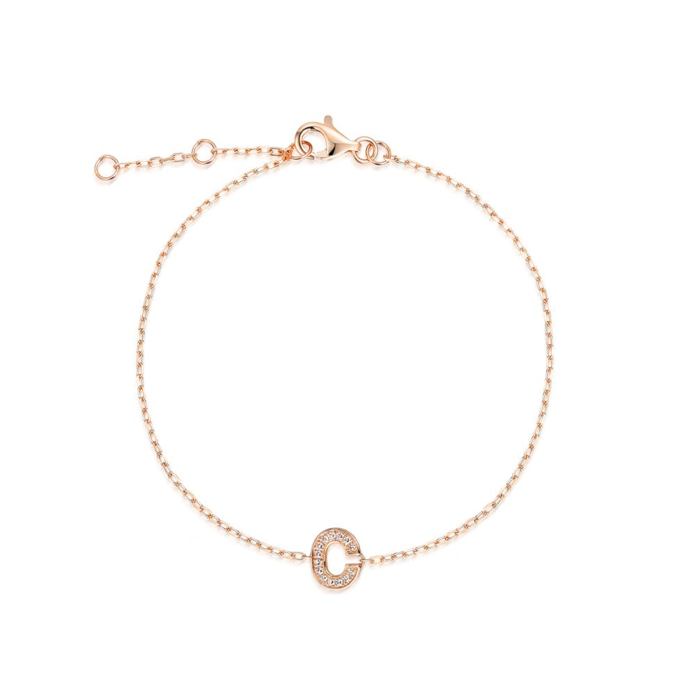 9ct Rose Gold Diamond Initial C Bracelet - 6"/6.5"/7" - 0.05ct