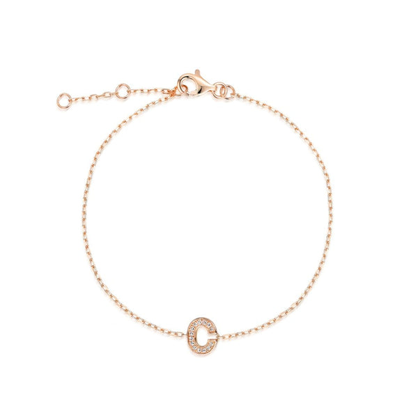 9ct Rose Gold Diamond Initial C Bracelet - 6"/6.5"/7" - 0.05ct