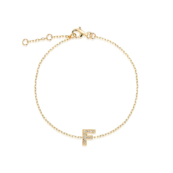 9ct Yellow Gold Diamond Initial F Bracelet - 6"/6.5"/7" - 0.05ct