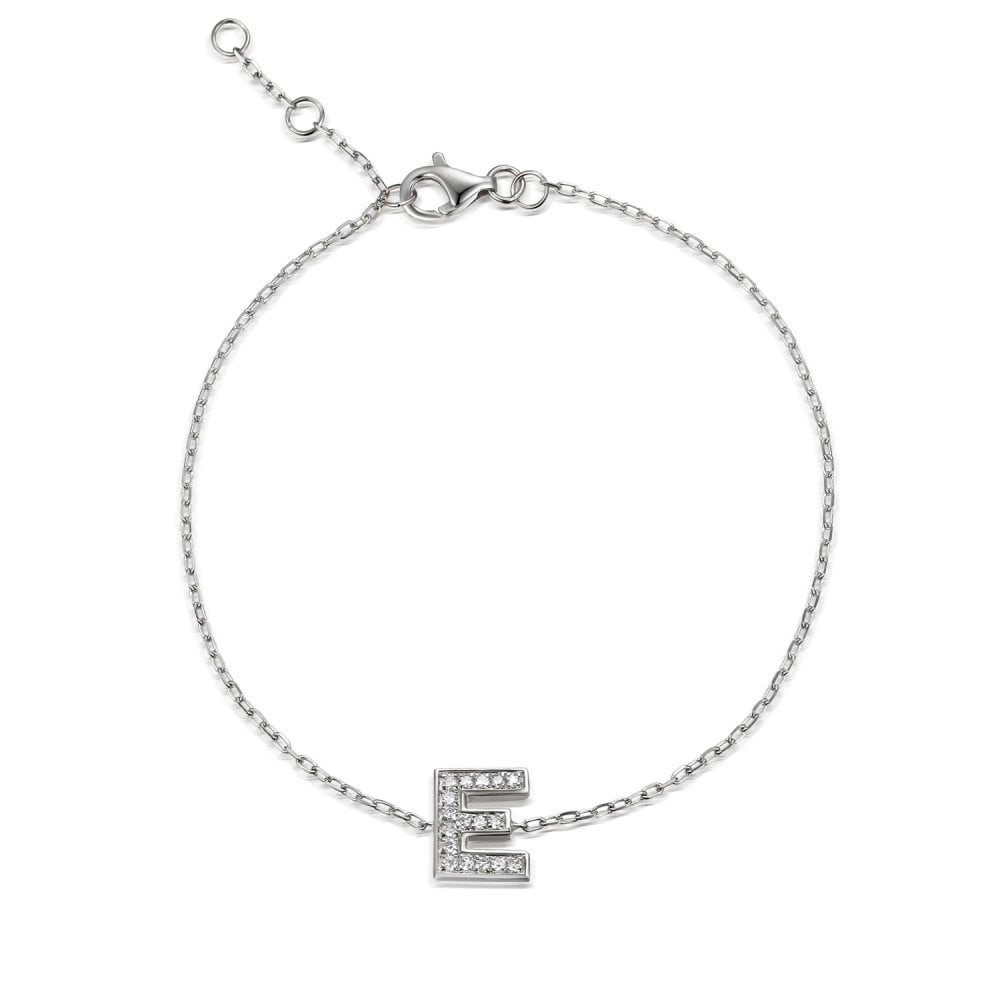 9ct White Gold Diamond Initial E Bracelet - 6"/6.5"/7" - 0.07ct