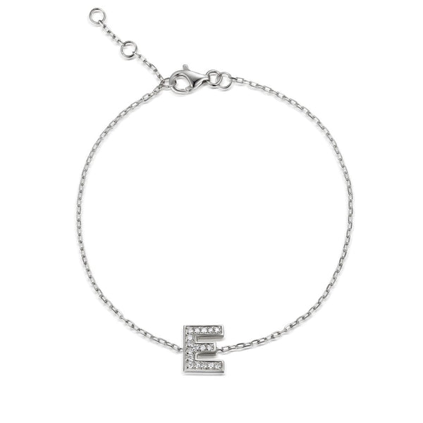 9ct White Gold Diamond Initial E Bracelet - 6"/6.5"/7" - 0.07ct