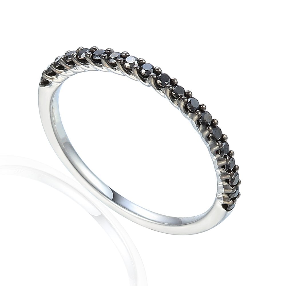 Ladies 18ct White Gold Black Diamond Half Eternity Ring