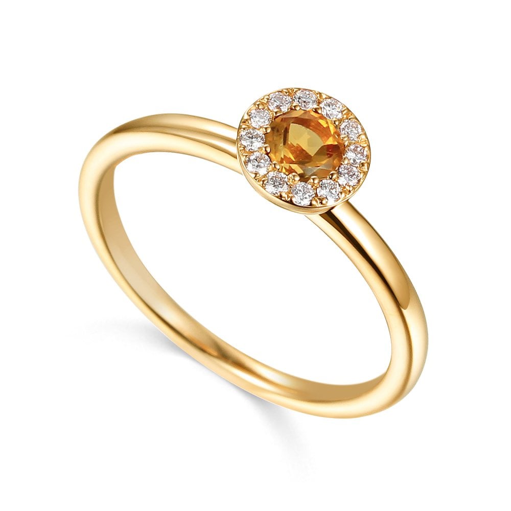 Ladies 18ct Yellow Gold Citrine And Diamond Cluster Ring -0.06ct