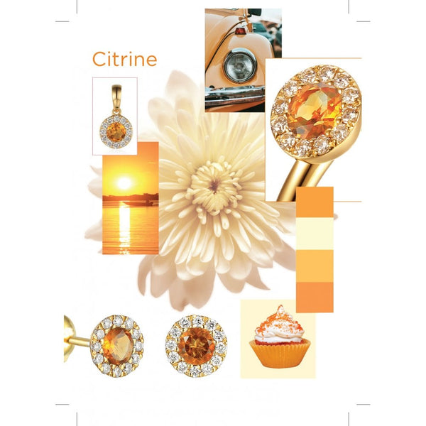Ladies 18ct Yellow Gold Citrine And Diamond Cluster Ring -0.06ct