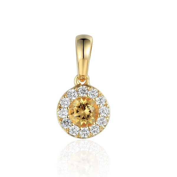 Ladies 18ct Yellow Gold Citrine And Diamond Cluster Pendant