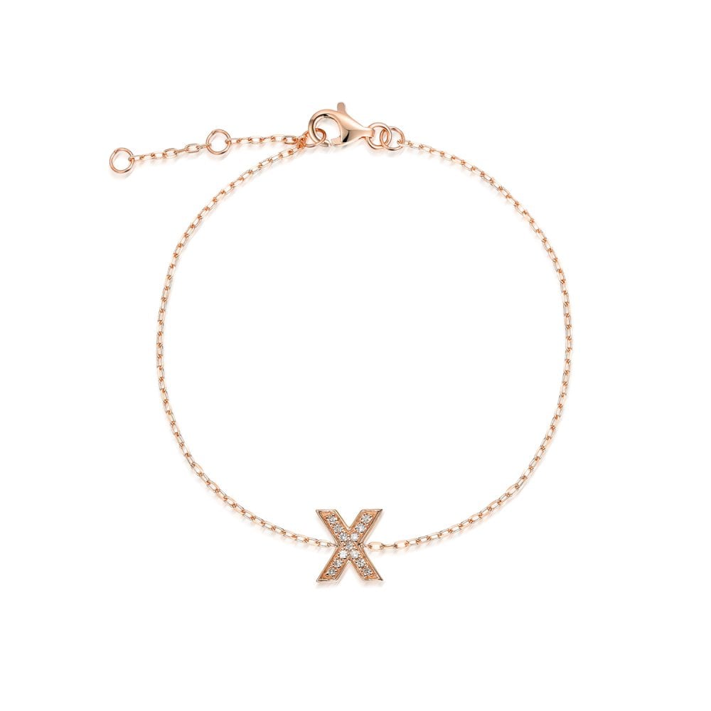 9ct Rose Gold Diamond Initial X Bracelet - 6"/6.5"/7" - 0.05ct