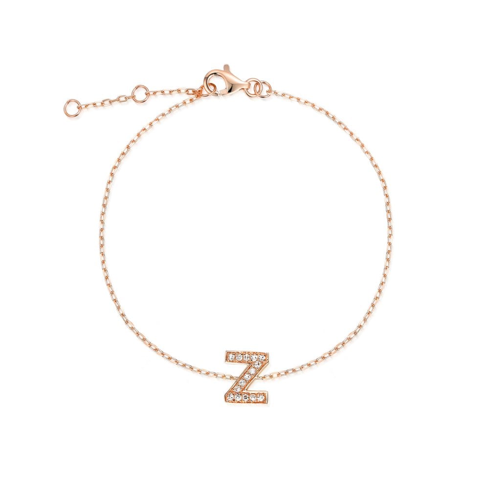9ct Rose Gold Diamond Initial Z Bracelet - 6"/6.5"/7" - 0.06ct