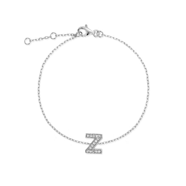 9ct White Gold Diamond Initial Z Bracelet - 6"/6.5"/7" - 0.06ct
